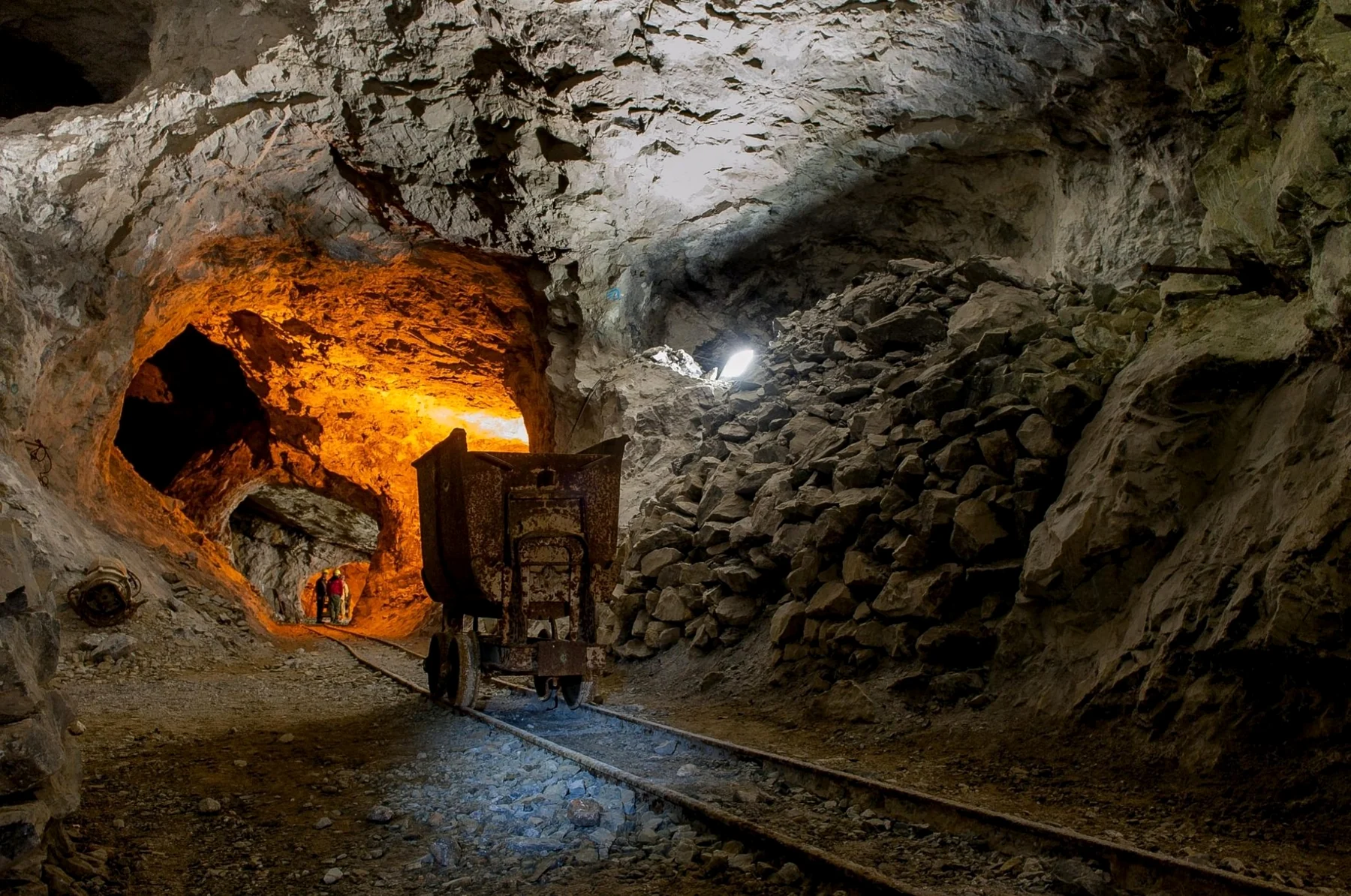 Ore cart on underground rail track
